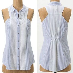 Anthropologie Maeve Blue/White Collared Top